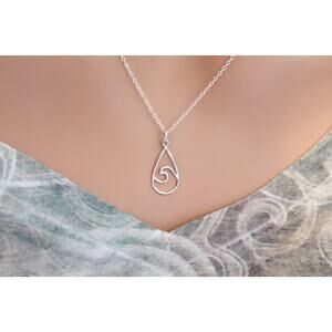 Sterling Silver Wire Wave Charm - Teardrop Shape Necklace